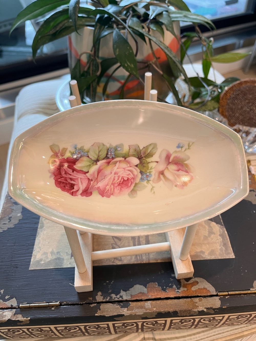 Vintage Hand-Painted German Porcelain Floral Trinket Dish